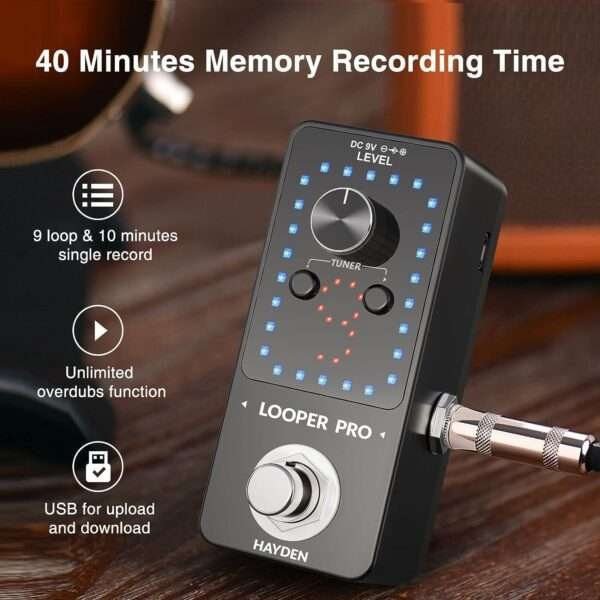 Guitar Looper Pro, Pedal Effect Pedal with Built-in LED Display Tuner Function, 9 Loops, 40 minutes Record Time - Image 5