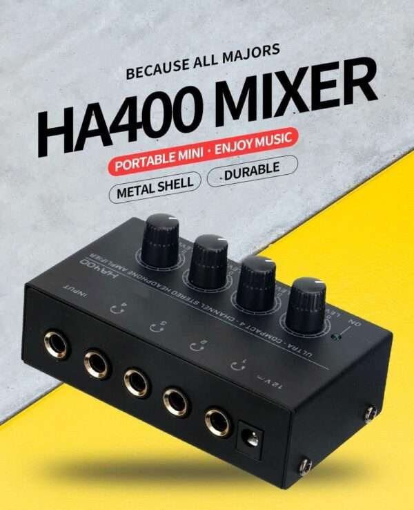 HA400 Headphone Amplifier 4 Channel Metal Stereo Audio Amplifier with Power Adapter - Image 2