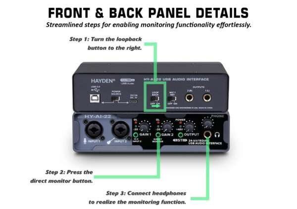 HAYDEN HY-AI-22: Professional 2-In, 2-Out USB Audio Interface Sound Card for Studio Recording. - Image 4