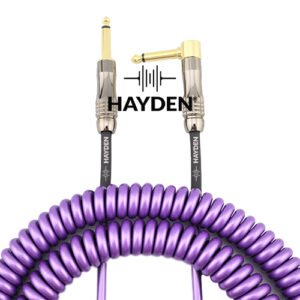 Guitar Coil Cable 30 Feet, Instrument Coiled Curly Cord for Guitar Bass, 1/4 inch Right Angle to Straight, Purple