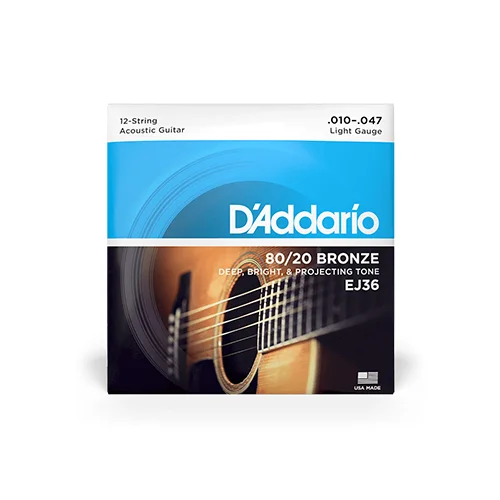 D’Addario EJ36 / 10-47 Light 12-String Acoustic Guitar Strings (80/20 Bronze)